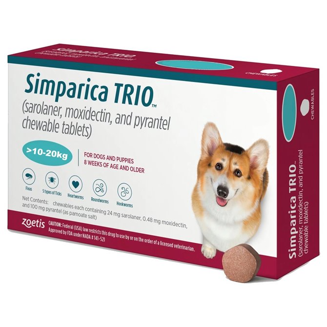 Simparica Trio 24mg for Dogs - Pack of 3 Chewable Tablets