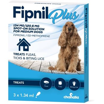 Fipnil Plus Flea & Tick - Medium Dogs 10-20kg - 3 Pipettes