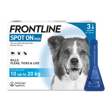 Frontline Flea Spot On for Dogs 3 pipettes of 1.34 ml - Medium Dog 10-20KG