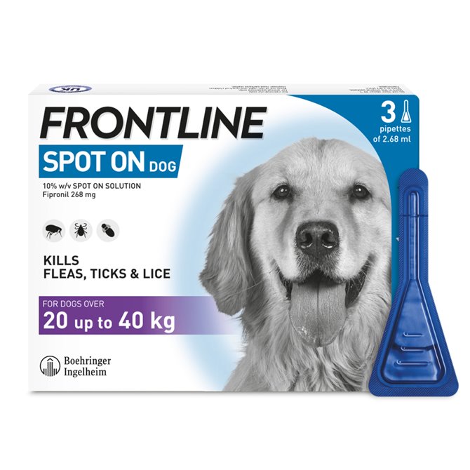 Frontline Flea Spot On for Dogs 3 pipettes of 2.68 ml - Large Dog 20-40KG